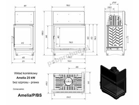 Wkład kominkowy AMELIA 25 prawy BS (szyby łączone bez szprosa) + dolot